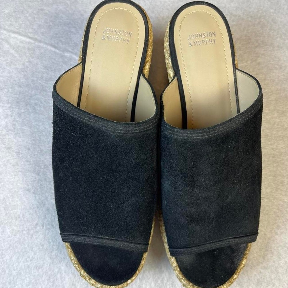 Johnston & Murphy Black Suede Espadrille Wedge Sandals 9 1/2M